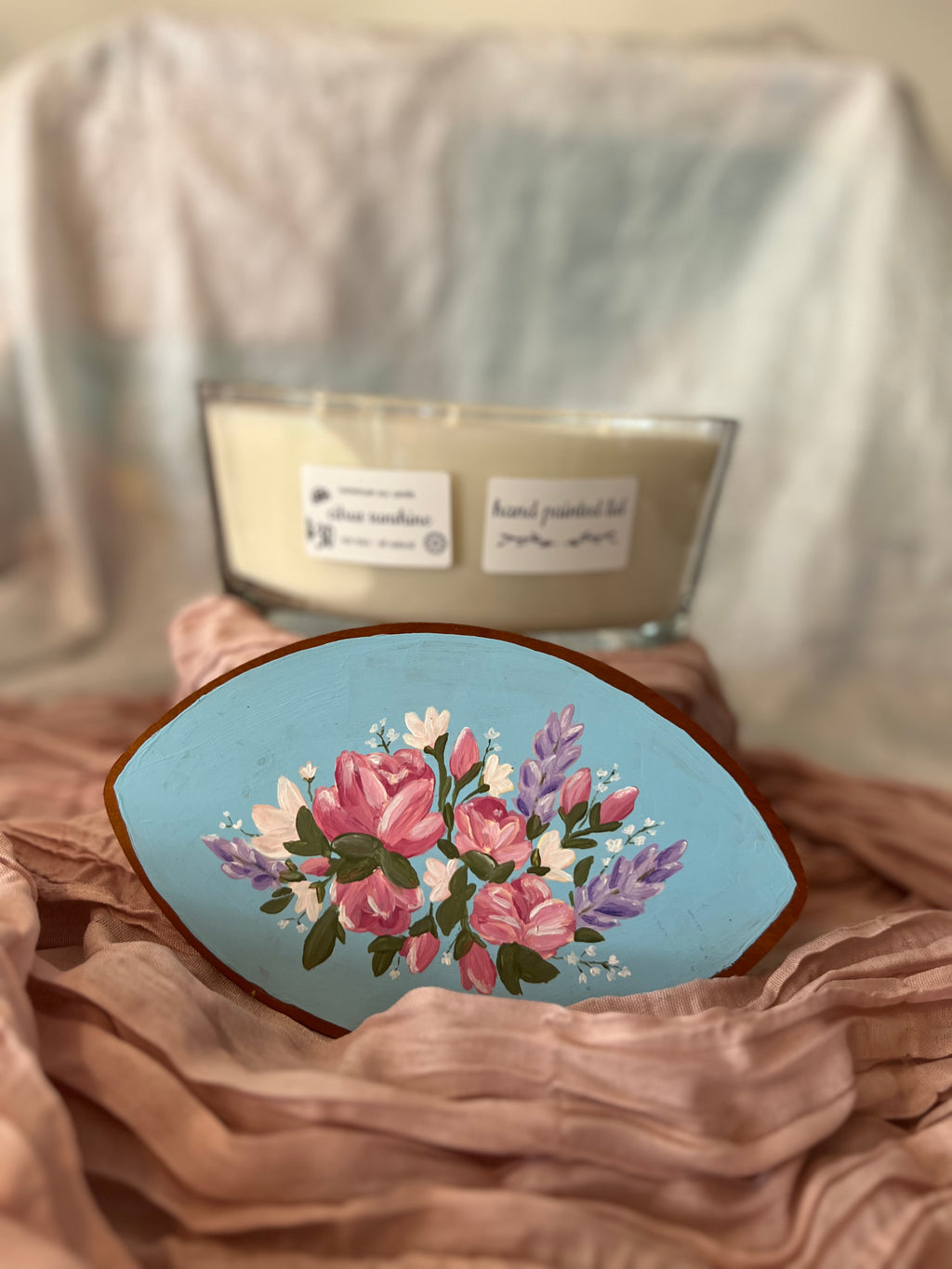 Glass Candle - Hand Painted Lid - Citrus Sunshine - 22 oz