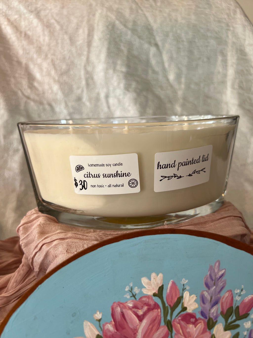 Glass Candle - Hand Painted Lid - Citrus Sunshine - 22 oz