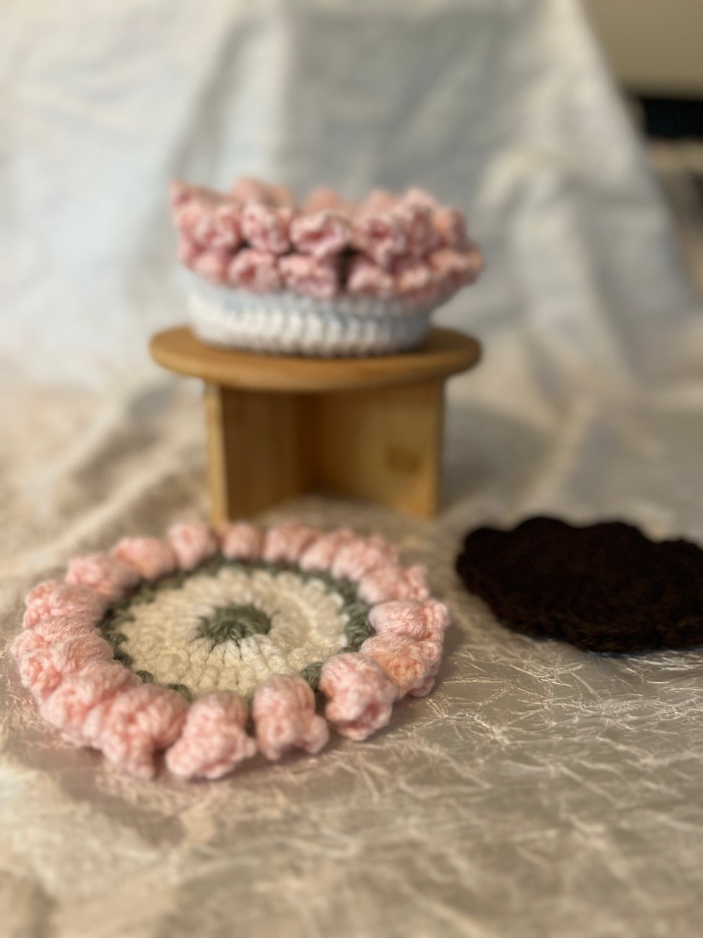Crocheted Flower Pot Coaster Set