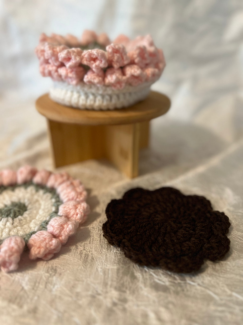 Crocheted Flower Pot Coaster Set