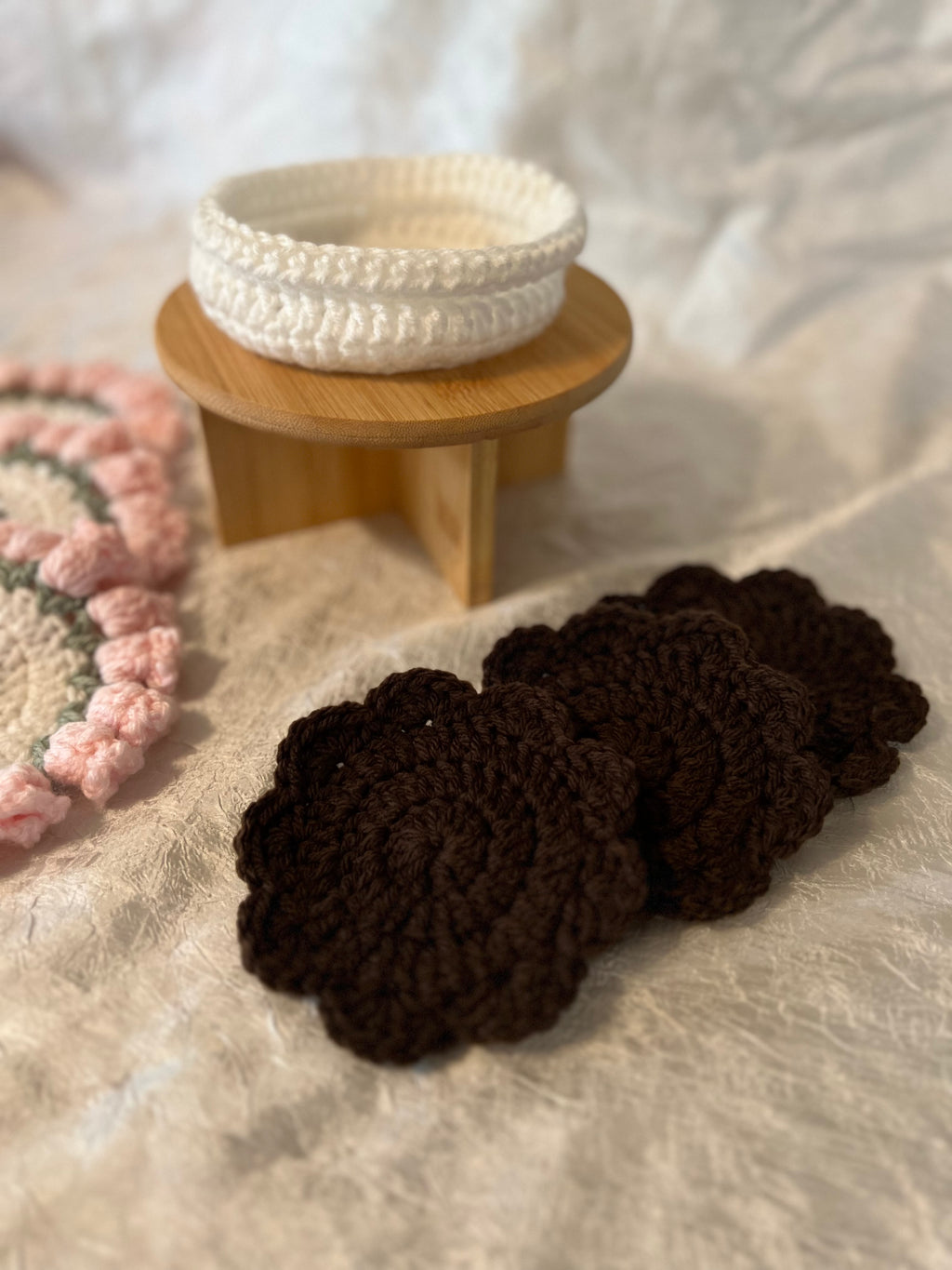 Crocheted Flower Pot Coaster Set