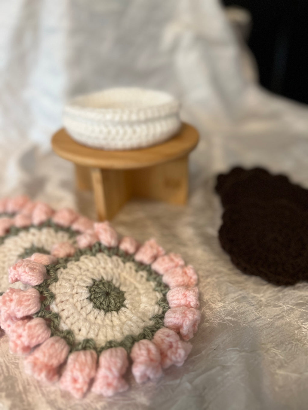 Crocheted Flower Pot Coaster Set